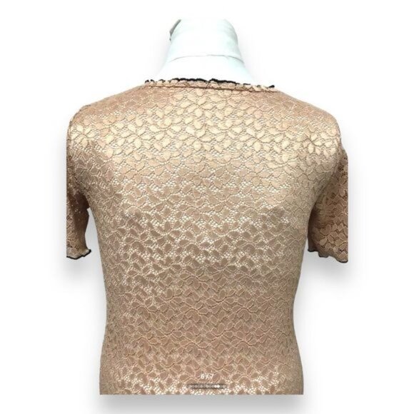 Zara Trafaluc Women’s Short Sleeve High Neck Stretchy Lace Sheer Top, size S - Picture 5 of 6